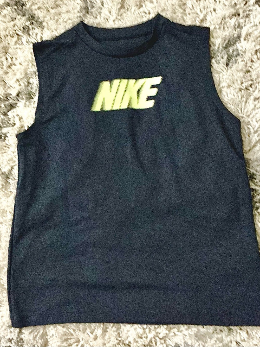 Nike Dri-FIT Black Sleeveless Athletic Shirt w/Neon Logo (Boy’s YL)